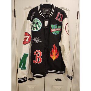 Boohoo Man Tall Graffiti Varsity Jacket Black Orange Limited Mens 5XL